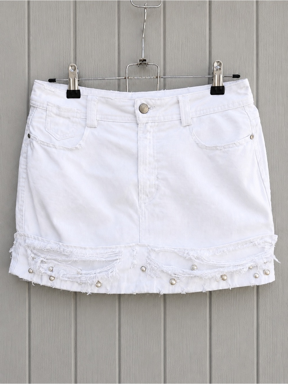 ZARA BASIC Z1975 Denim White Distressed Mini Skirt Size M